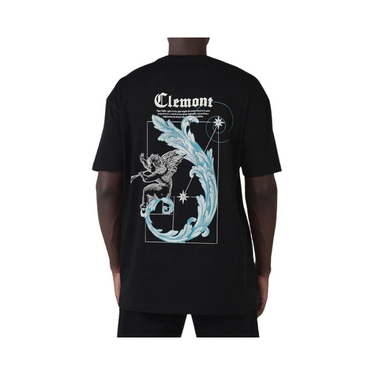 "Camiseta Clemont de color Negro con estampado de ángel atrás"