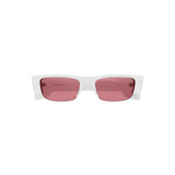 "Gafas Alexander Mcqueen con marco de color blanco y lentes de color rosado"