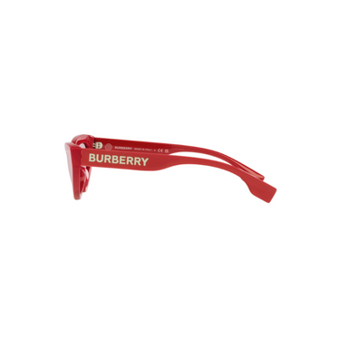 "Gafas Burberry con marco de color rojo y lentes de color rosado"