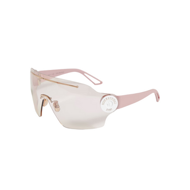 "Gafas Dior con marco de color rosa pastel y lentes de color rosa claro"