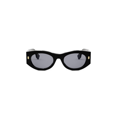 "Gafas Fendi ovaladas con diseño retro y moderno. Montura de acetato negro, lentes azules."