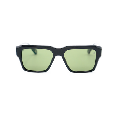 "Gafas Monastery con marco rectangular de color negro y lentes de verde claro."