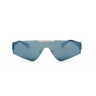 "Gafas Monastery con marco triangular de color gris y lente plateado."