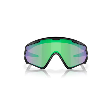 "Gafas Oakley Wind Jacket con montura de color negro mate, y lentes prizm road jade."