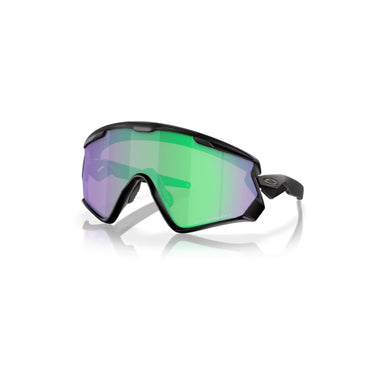 "Gafas Oakley Wind Jacket con montura de color negro mate, y lentes prizm road jade."