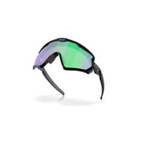 "Gafas Oakley Wind Jacket con montura de color negro mate, y lentes prizm road jade."