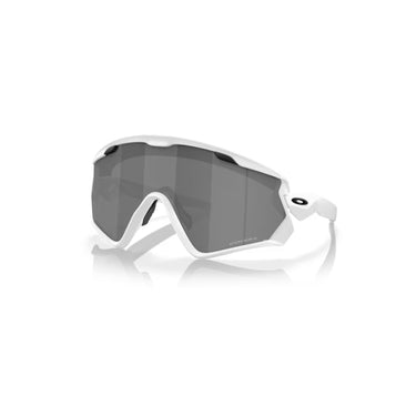 "Gafas Oakley Wind Jacket con montura de color blanco mate y lentes prizm black."