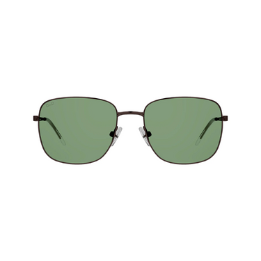 "Gafas Polaroid con montura metálica en tono bronce, diseño cuadrado y lentes de sol de tonalidad verde oliva."