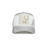 "Gorra Goorin Bros Legendary de color blanco con estampado de fauna en la parte frontal."