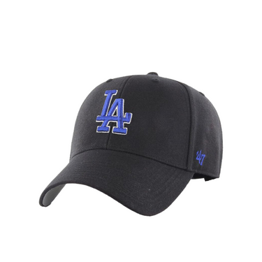 "Gorra 47 Los Angeles de los Dodgers de color negro y el logo en la parte frontal de color azul."