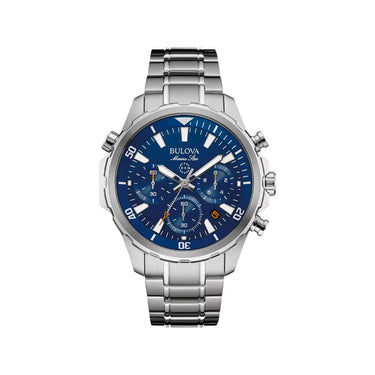 "Reloj bulova fondo azul y manilla plateada"