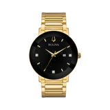 "reloj color dorado en color negro"