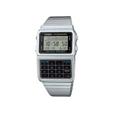 "Reloj Casio de color plateado con calculadora"