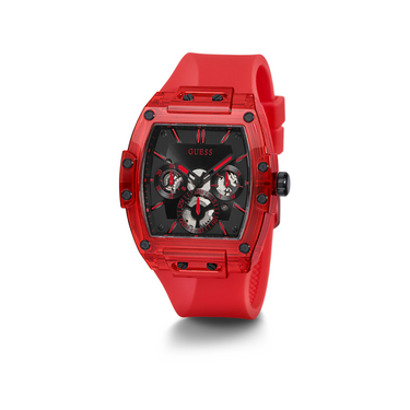 "Reloj Guess Phoenix de color rojo con detalles en negro."