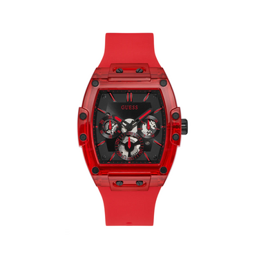 "Reloj Guess Phoenix de color rojo con detalles en negro."