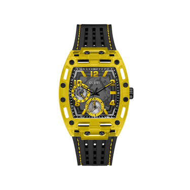 "Reloj Guess Phoenix de color amarillo con la manilla de color negro."