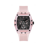 "Reloj Guess Sporting Pink de color rosa y detalles de color negro."