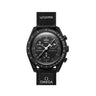 "Reloj Omega Swatch Mission To The Moonpashe completamente de color negro con detalles de color blanco."