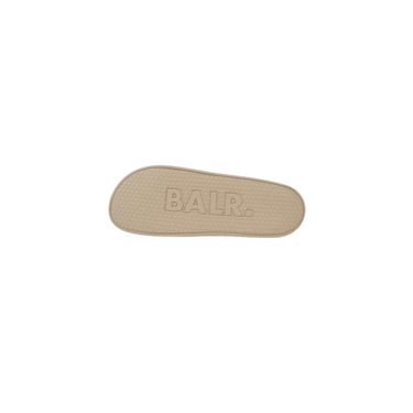 "Sandalias BALR. Classic Brand de color beige con el logotipo "BALR." en color café en la parte superior del calzado."